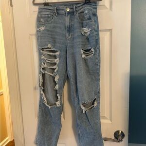 American Eagle Outfitters Ripped Boyfriend Jeans - Light Blue